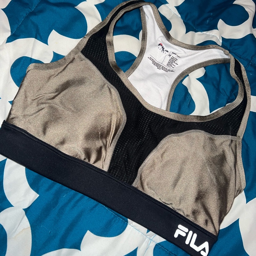 Fila Women's Black and Tan Sports Bra